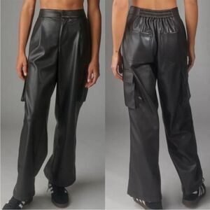 Urban Outfitters Black Faux Leather Wide Leg Cargo Pants